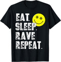 Old Skool 90S Eat Sleep Rave Repeat EDM House Techno Smile T-Shirt